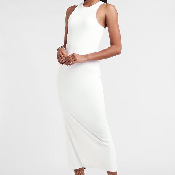 BLACK new express body contour cutout back maxi high neck dress xs or  s - Picture 3 of 3